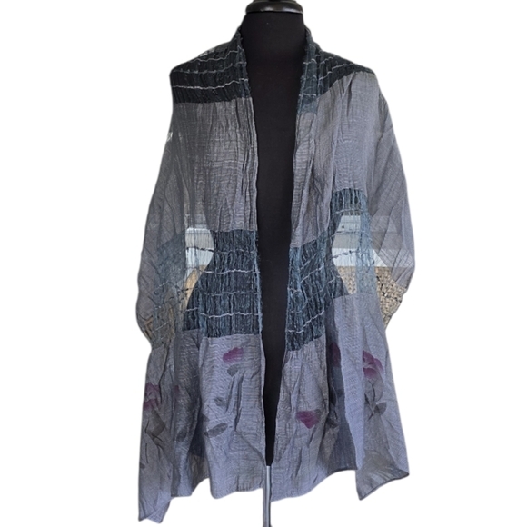 Vintage Accessories - Fairy Wrap Bohemian Vintage Gray Gauze Scarf Patchwork Boho Chic